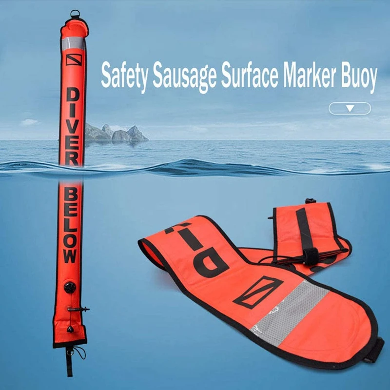 

180X15cm SMB Surface Marker Buoy With 100Ft Finger Spool Reel Diver Below Signal Flag Tube Scuba Diving Equipment