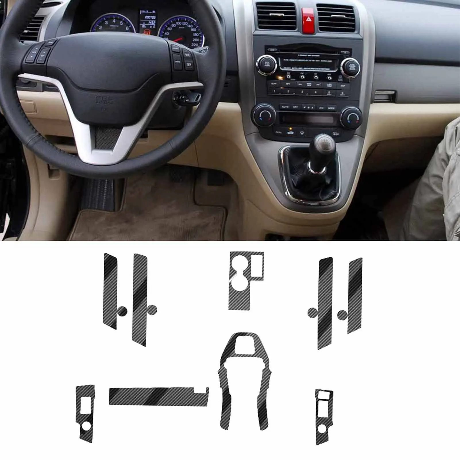 

16Pcs Carbon Fiber Interior Set Trim Cover Fit For Honda CRV CR-V 2007-2011