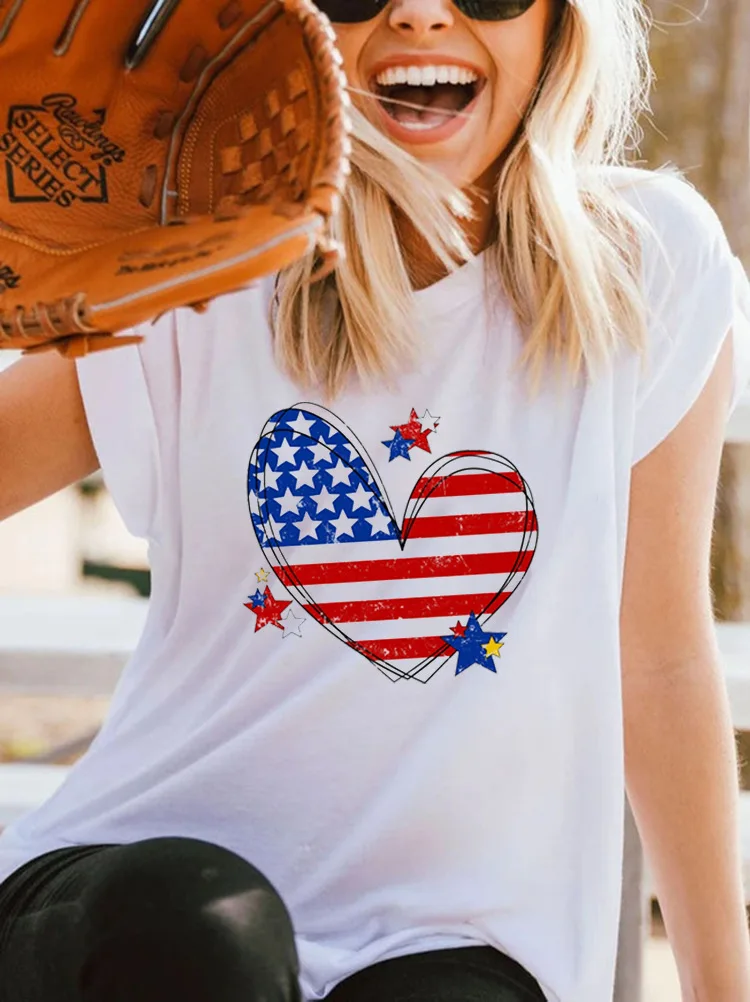 

4th of July Love Print T-shirt for ladies WHITE