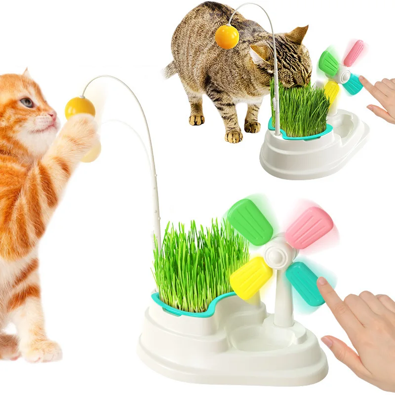 

TPR Decompression Windmill Cat Turntable Toy Interactive Environmental Protection Funny Cat Grass Stick Funny Cat Ball Cat Toy