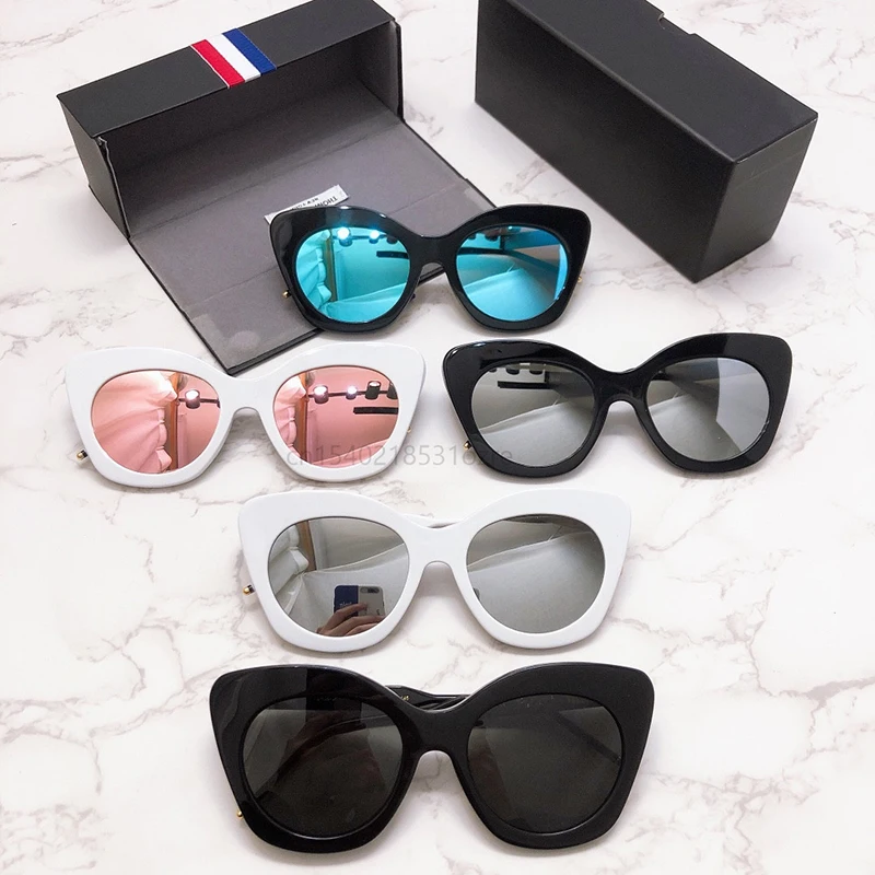 

Vintage High Street White Cat Eye Sunglasses 2022 High Quality Fashion Round Frame Brand Designer Polarized Light Glasses TB508