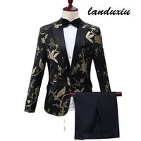 landuxiu 2022 summer mens black suit mc dress suit chorus performance slim fittingppattern suit