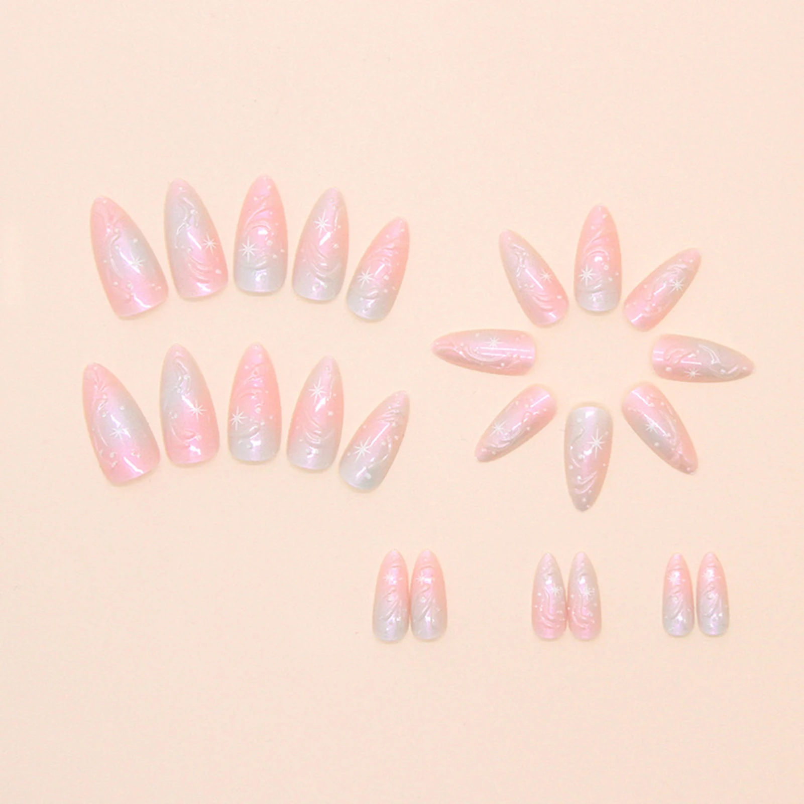 24 шт. размазывающие розовые синие накладные ногти романтические длинные