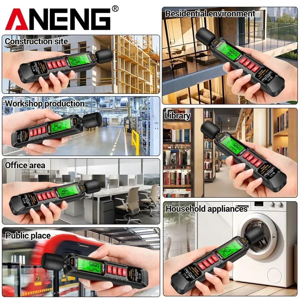 Фото Цифровой измеритель уровня звука ANENG GN102, 30-130 дБ, портативный измеритель уровня шума, измеритель децибел, инструмент для измерения шума. №4