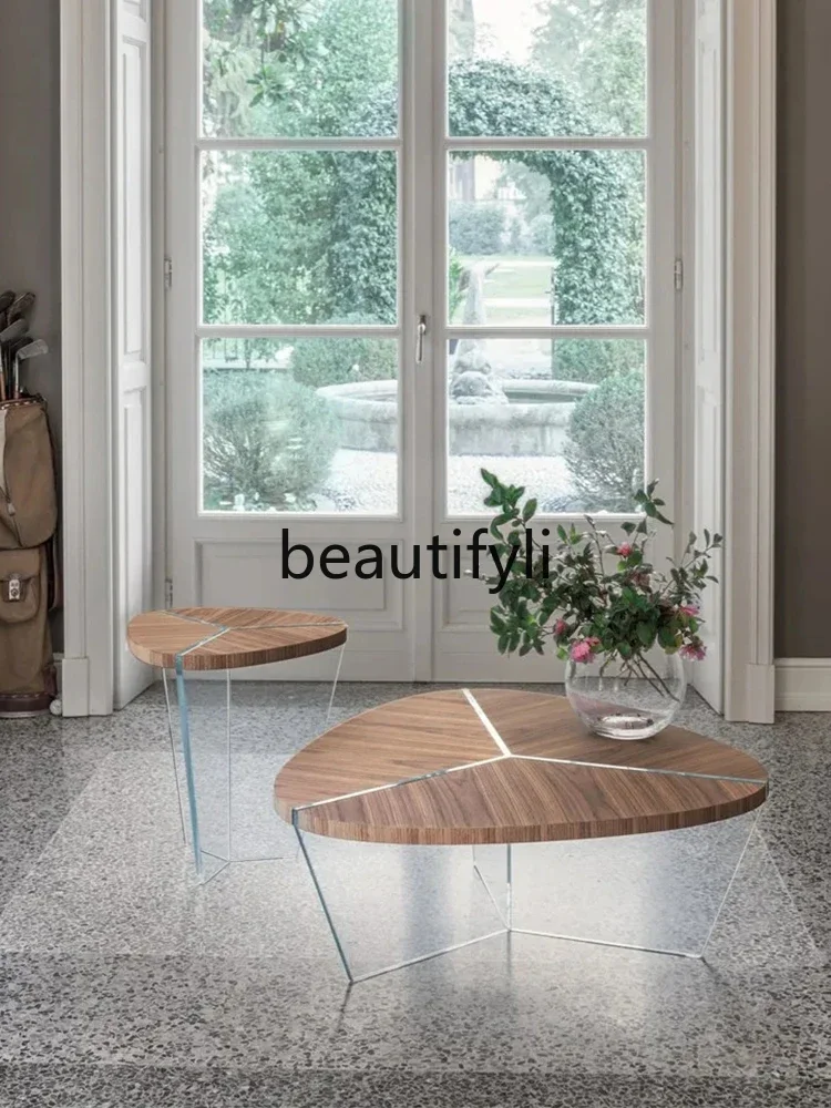 Размер комбинированный кофейный столик подвесной стеклянный ореховый массив