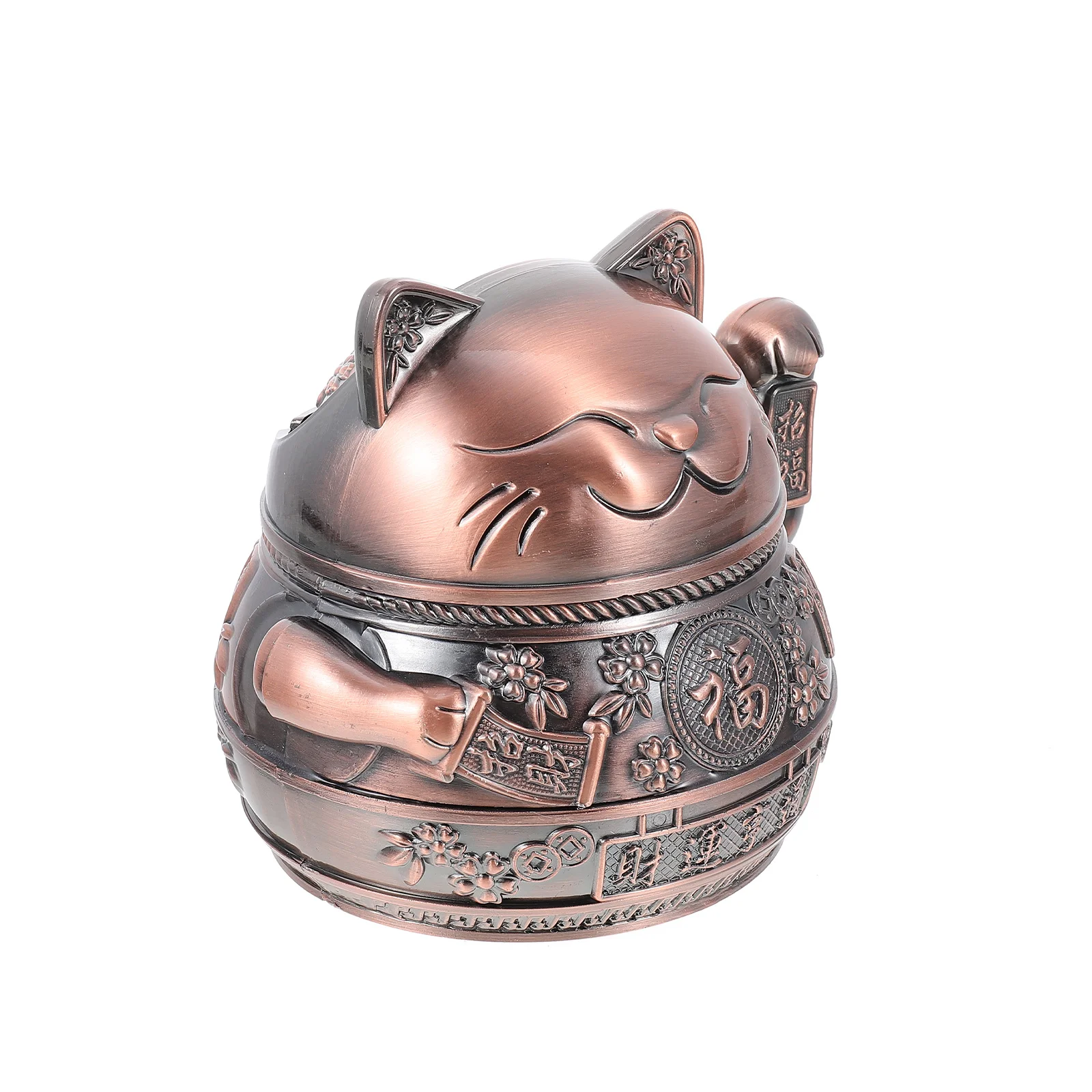 

Ashtrays Storage Box Fortune Cat Figurine Retro Vintage Home Decor Design Desktop Metal Container Lid Dish Windproof