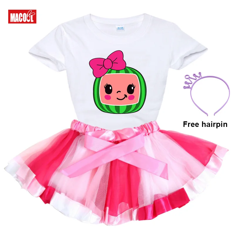 Girl Outfit Tutu Long Sleeves T Shirt Set Watermelon Shirt Suit Rainbow Dress Children Summer Kids Clothing Toddler Outfit Party