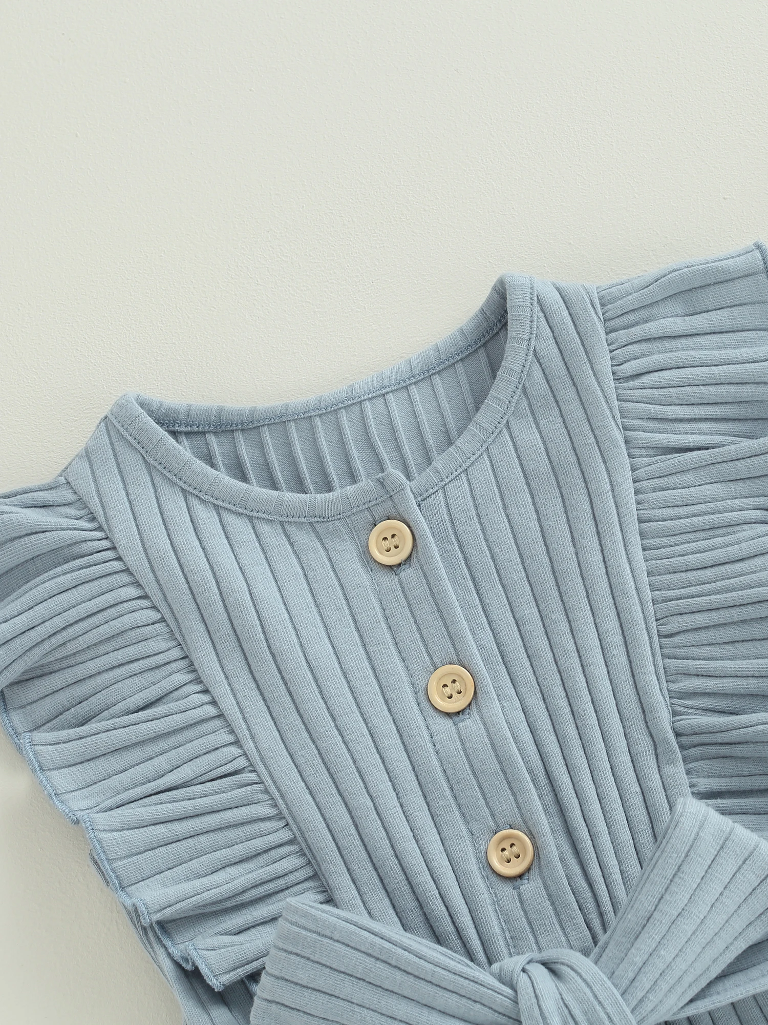 

Adorable Infant Summer Outfit Sleeveless Rib Knit Jumpsuit with Ruffles Belt and Solid Color Design for Baby Girls