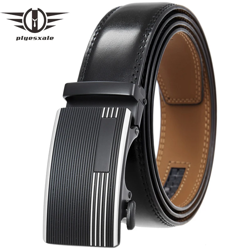 Мужской ремень из натуральной кожи, черный ремень с автоматической пряжкой из сплава, B1014, 2022