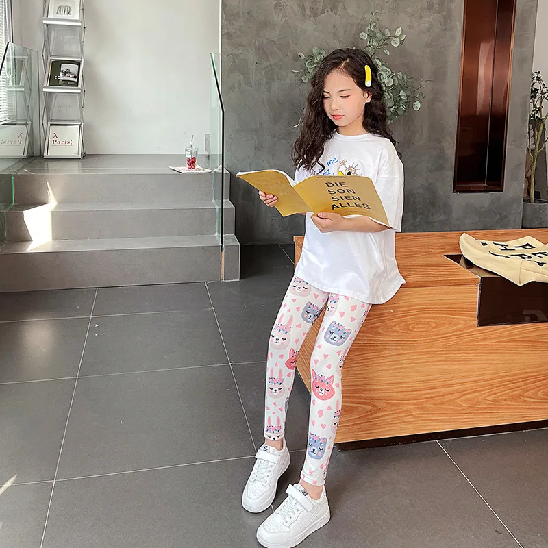 

Girls Bottom Trousers Kids Legging Trousers Korean Fashion Printing Colourful Thin Pants Spring and Autumn Cropped pants