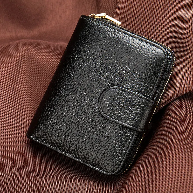 Short Genuine Leather Wallet Women First Layer Cowhide Card Holders High Capacity Female Billfold Multifunctional Coin Purses