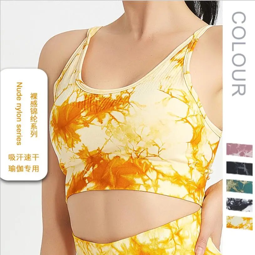 

Autumn Winter Tie-Dye Printing Yoga Sport Underswear Shakeproof Anti-Sweat Fitness Running Women Sport Yoga Naked Feeling Bra