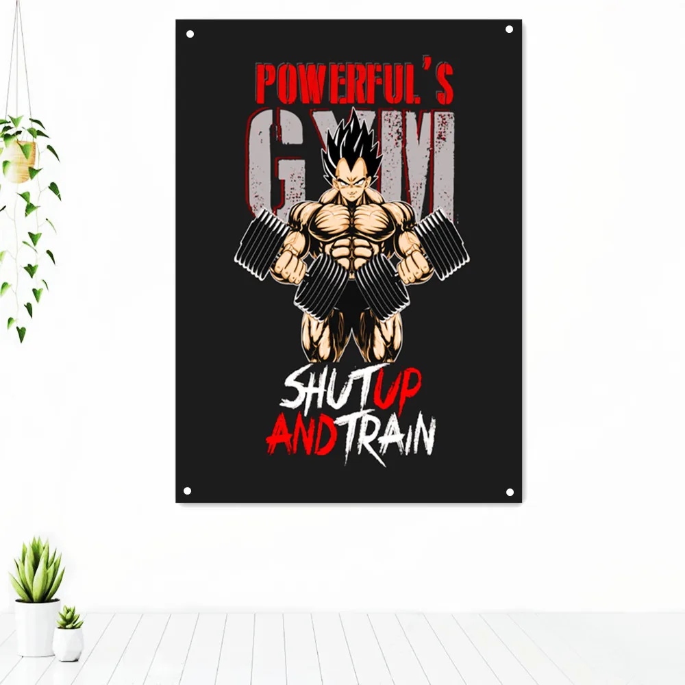 

SHUT UP AND TRAIN Sports Fitness Poster Wall Art Exercise Inspirational Tapestry Gym Workout Decorative Banner Flag For Wall