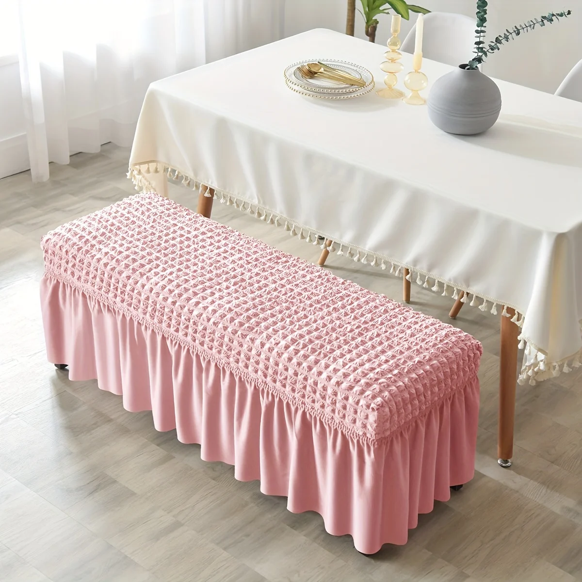 1pc Luxurious Long Bench Cover - Stretchy Dustproof Water-Resistant and Easy-to-Clean Slipcover Protector for Home Hotel Li