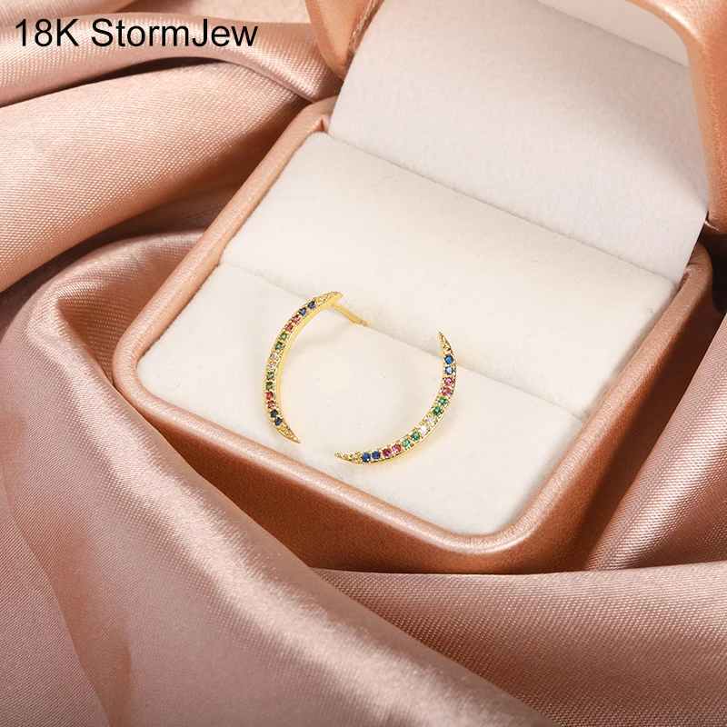 

Rainbow Crescent Moon Stud Earrings For Women Colorful Zircon Korean Earring Light Luxury Ear Accessories 2022 Ins Trend Jewelry