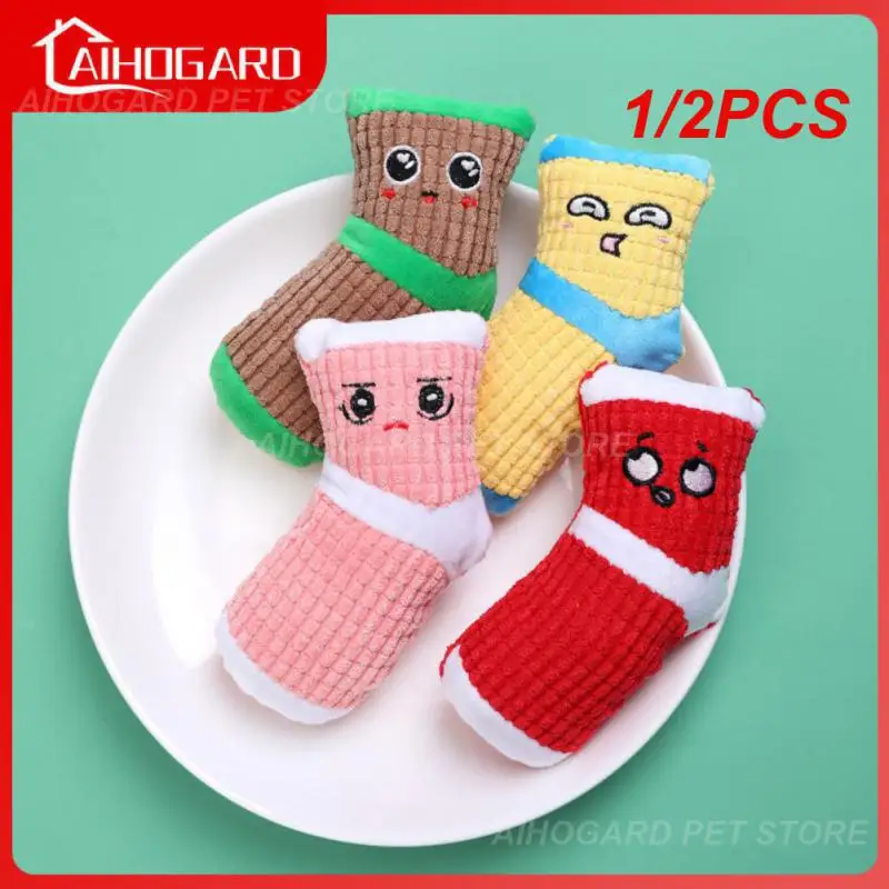 

1/2PCS Cute Pet Toy Fun Cute Sock Squeak Bite Molar Fleece Kitten Puppy Chew Cleaning Teeth Sound Soft Plush Dog Cat Toys Pet