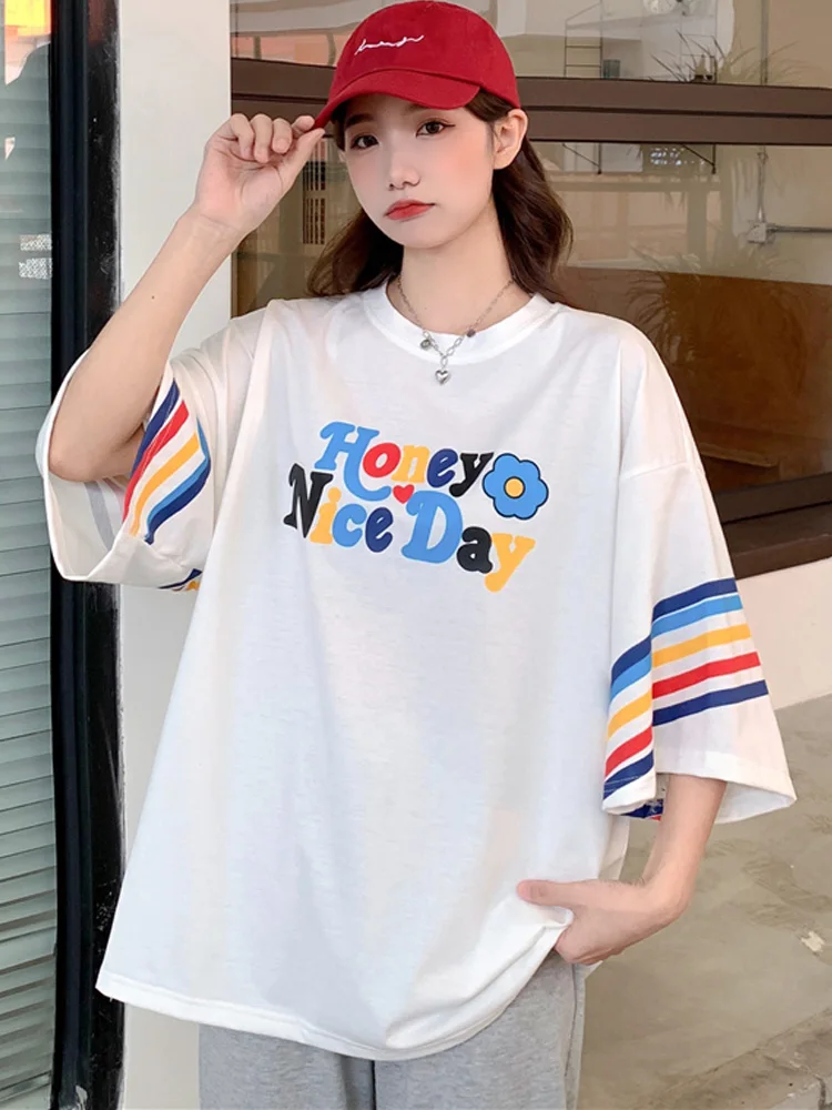 

Модная футболка большого размера, хлопковые смешные футболки с графическим рисунком, топы в стиле Харадзюку y2k, уличная одежда, корейские студенческие белые футболки, женская одежда