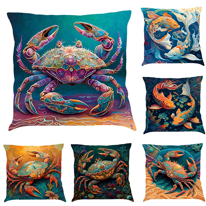 

Starfish Crab Print Pillow Cover Home Sofa Chair Decorative Pillow Case Watercolor Ocean Theme Pillowcase