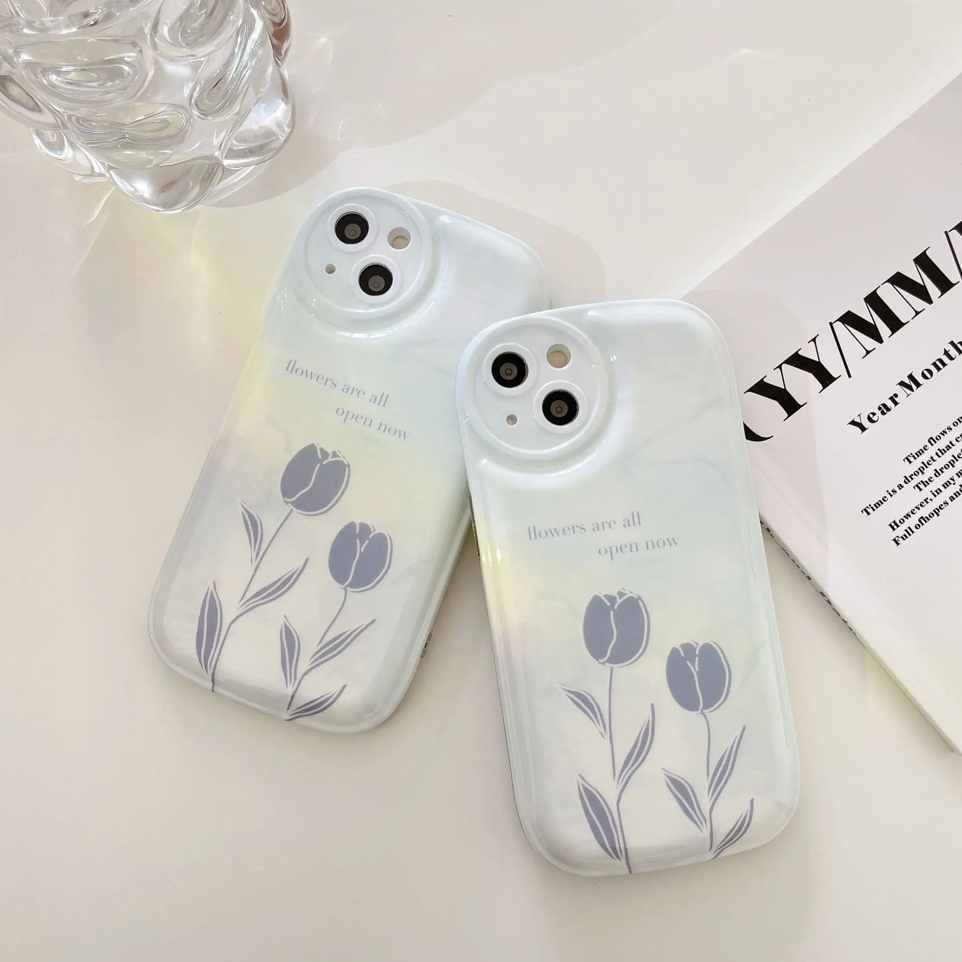 

literature art Sweet romantic tulip flowers Phone case For iPhone 13 11 12 Pro Max Xs Max XR case Cute cartoon air cushion Cover