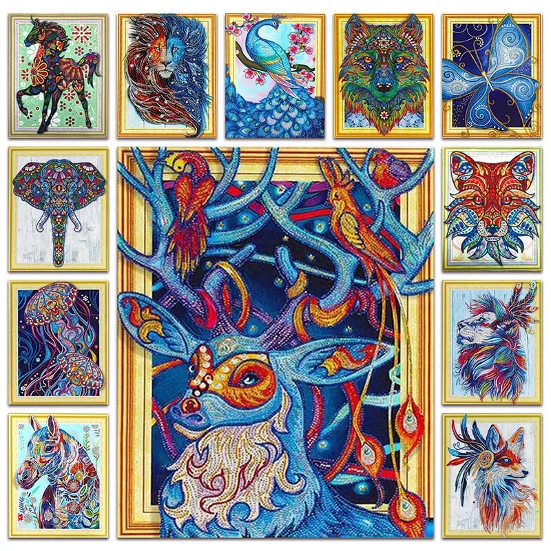 

New Full Diamond embroidery mosaic Animals deer horse fox wolf Diamond painting Lion Bear Butterfly cross stitch Home decor X003
