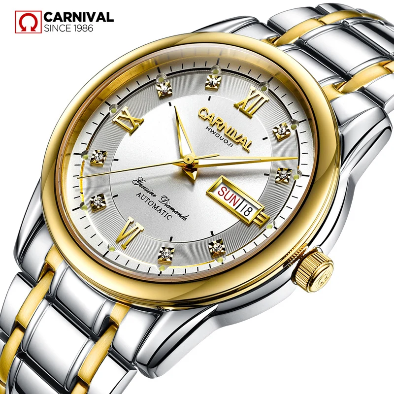 

CARNIVAL Men Watch Luminous Date Automatic Mechanical Sport Male Clock Casual Business Full Steel Wristwatch Relojes Hombre Gift