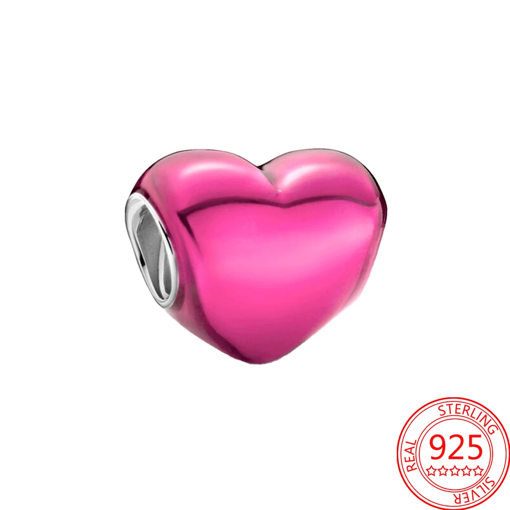 Эмалированный браслет из серебра 925 пробы с подвеской в виде сердца |