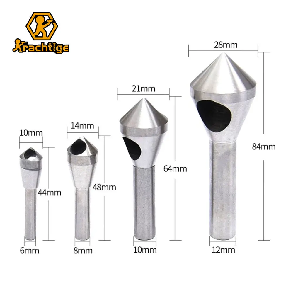 Krachtige 4Pcs Steel/Aluminum Countersunk Head Chamfering Tools Countersink Deburring Drill Taper Hole Cutter 2-5-10-15-20