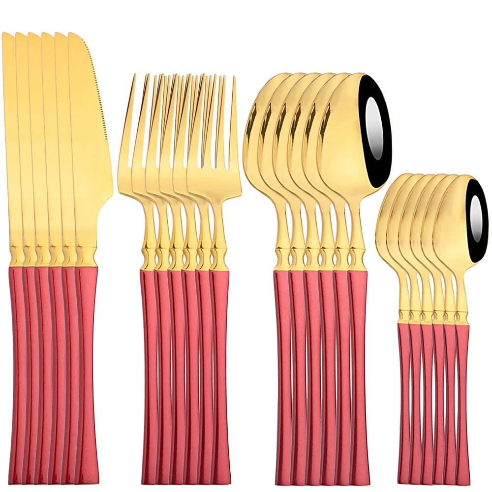 

24 Red Gold Dinnerware Mirror Cutlery Set Stainless Steel Cutlery Set Knife Fork Teaspoon Western Kitchen Dinner Cuisine