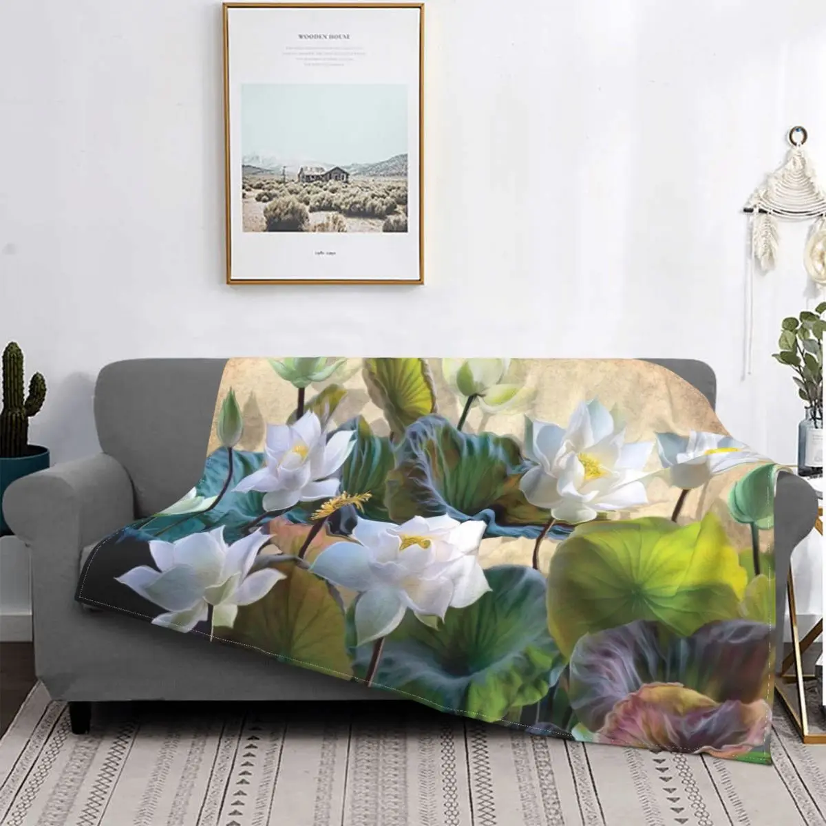 

White Lotus Add Warmth Outdoor Environment Windproof Bed Throw Skin-Friendly Lightweight Home Decor Blanket Girl's Heart