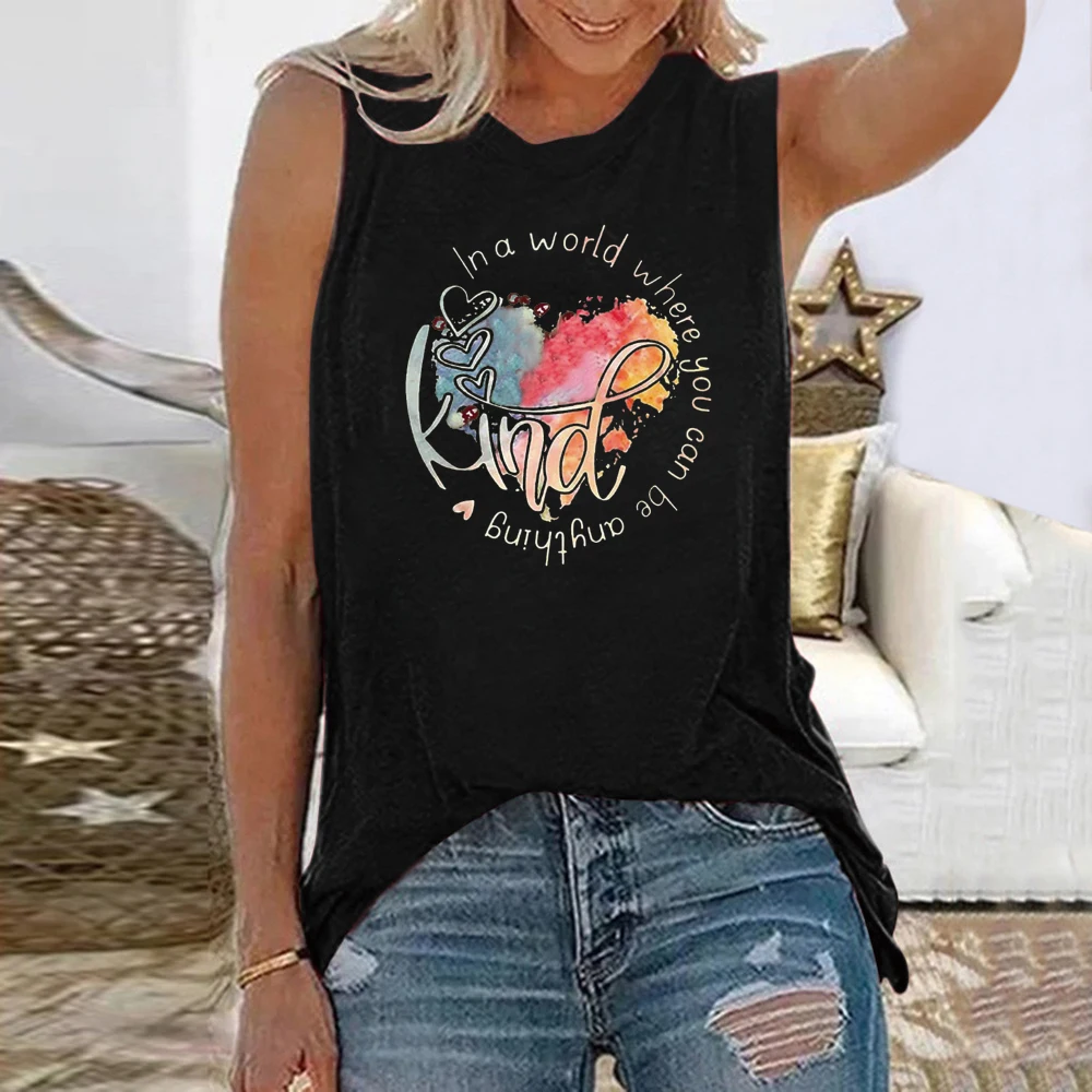 

Seeyoushy Harajuku Tops Women T Shirt In A World Where You Can Be Anything Print Sleeveless Tee Femme Female Graphic T Shirts