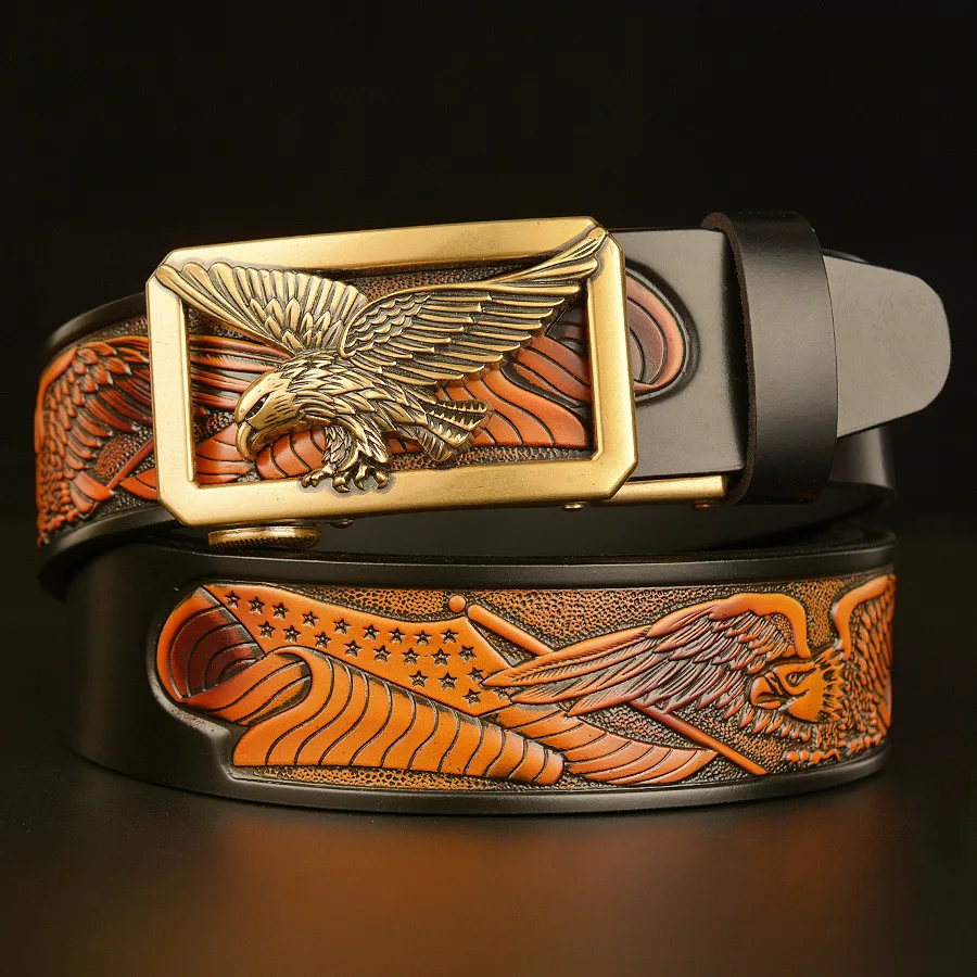 

New Style Eagles Spread Their Wings Buckle Belt Fly Eagle Pattern Genuine Leather Belts for Men Leisure Waistband Strap