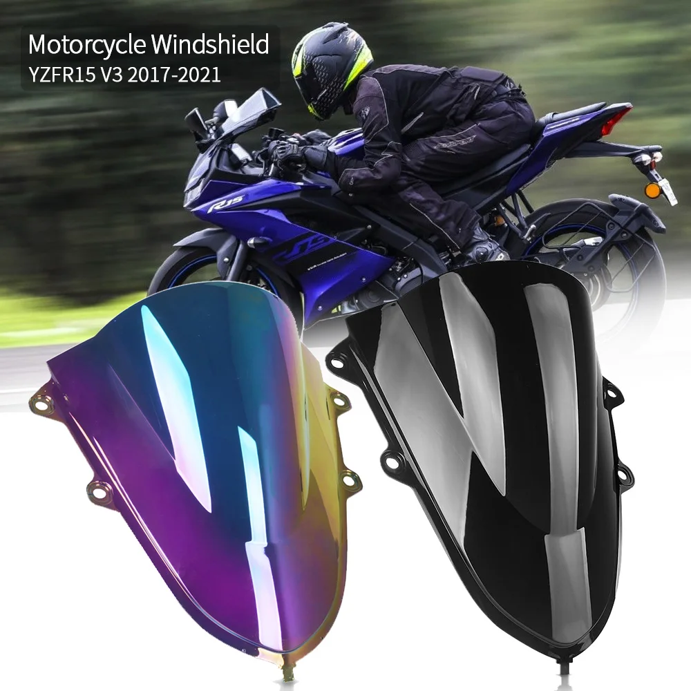 

Moto Windshield Double Bubble Spoiler Windproof Windscreen Deflector Protector FOR YAMAHA YZFR15 V3 2017 2018 2019 2020 2021