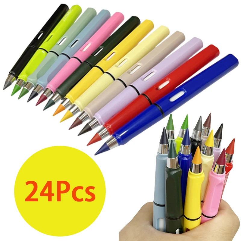 

24Pcs Colorful Permanent Pencils No Ink Pen 12 Colors Everlasting Pencil School Art Sketch Stationery Kawaii Painting Supplies