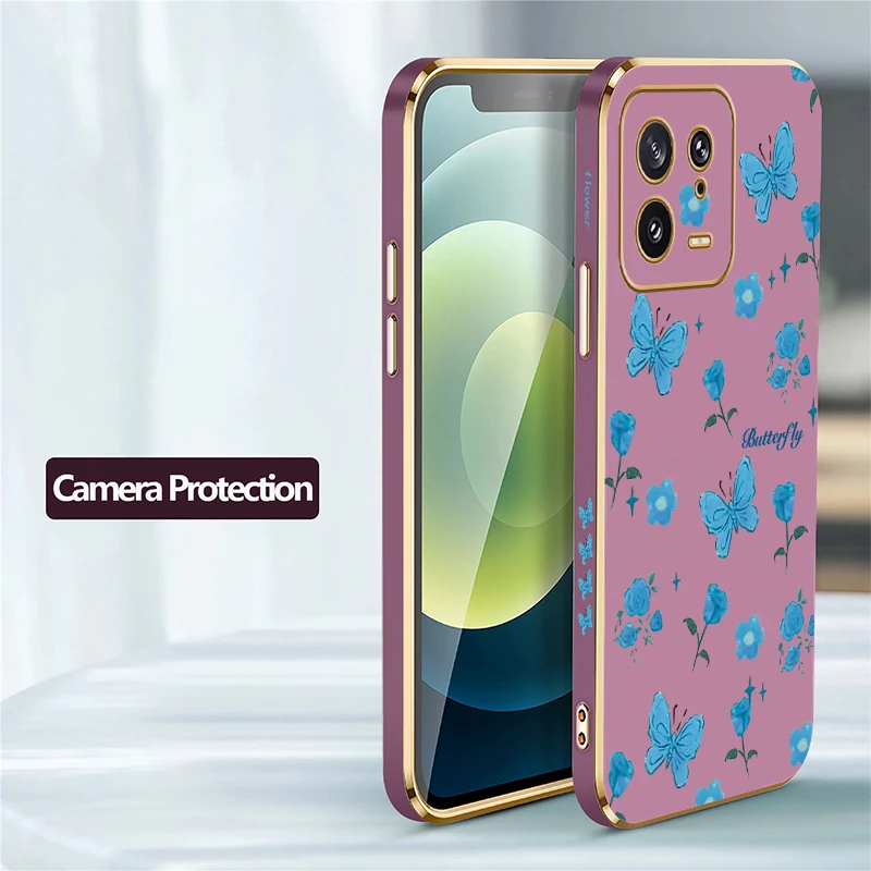 Фото Чехол для телефона из TPU с покрытием для Xiaomi 15T Pro, 15, 13, 13T Pro, 14T, 12 Lite, 12T, силиконовый, ударопрочный, с принтом цветов и бабочек №5