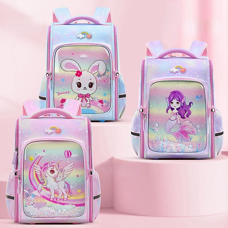 Girls Princess Mermaids Unicorn Rabbit Cartoon Sweet Backpacks New Children Primary School Students Cute Large Capacity Bags Hot