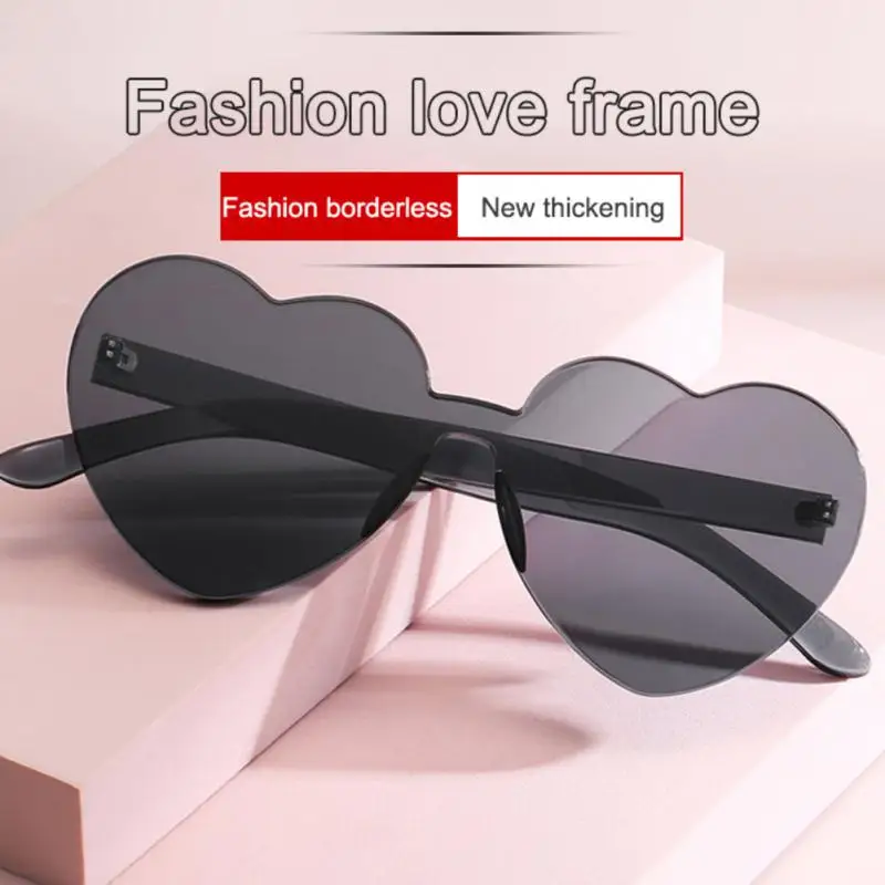 

2022 Women Rimless Female Sun Glasses Polarized Heart Shape Tinted Party Sunglasses Girls Vintage UV400 Fashion Colors Cycling