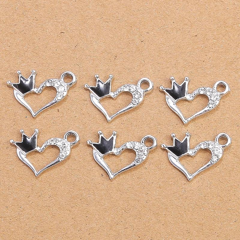 

10pcs 20x16mm Cute Crystal Crown Love Heart Charms Pendant for Making DIY Handmade Necklaces Earrings Keychains Jewelry Findings