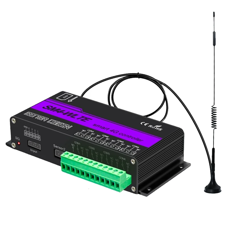 

BMDT-SM4-WLTE 4G Wireless GSM SMS Remote ON/OFF Switch Controller 4 Relays APP Remote Control Temperature Sensor-EU Plug