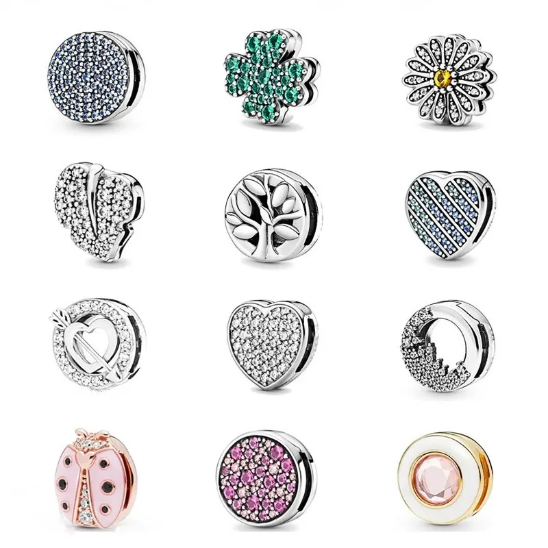 

New 925 Sterling Silver Pendant Beads Fit Flat Style Original Bracelet Positioning Buckle Clip Women Charms DIY Jewelry 2022
