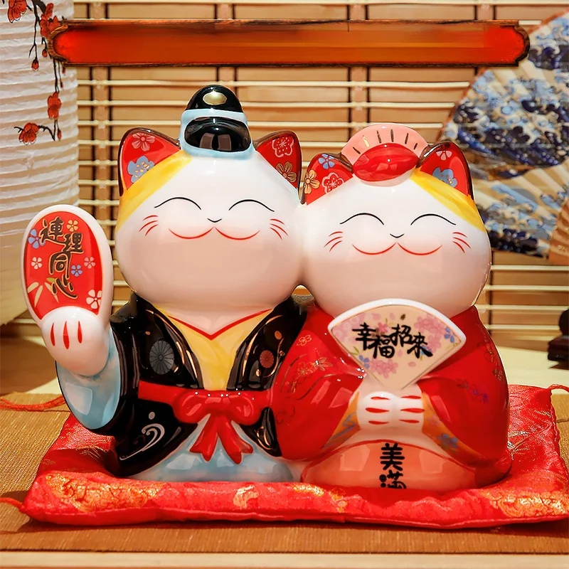 

inch 9 couple cat suit couple holding heart lucky cat piggy bank ceramic crafts creative wedding products wedding decorations