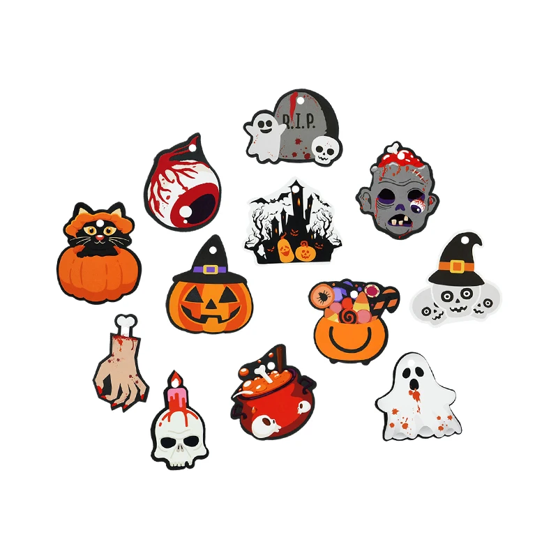 Бумажные подвесные украшения на Хэллоуин 12/36p, тыква, призрак, замок, летучая мышь, ведьма, Черный кот, паук, строительное украшение, подвеска для дома «сделай сам»