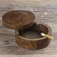thailand solid wood ashtray creative personality with cover new chinese style portable retro zen living room ornament