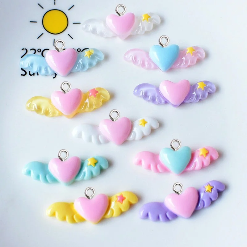 

10Pcs Luminous Love Heart Wings Resin Charms Women Sweet Earrings Necklace Pendant Accessories DIY Jewelry Craft Making Supplies