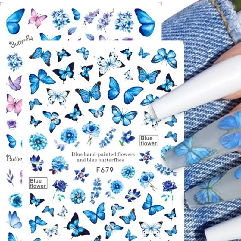 

Luxury Colorful Butterfly Nail Sticker 3D Cherry Blossom Floral Nail Art Slider Geometric Fingertips Tattoo Decals Nail Wraps #/