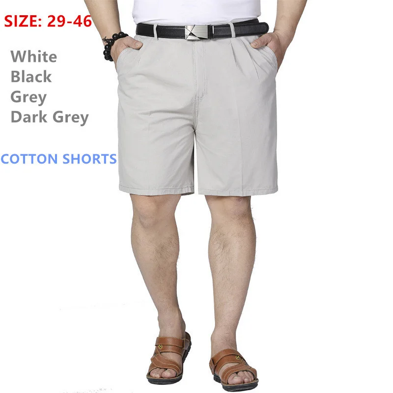 

Mens Shorts Middle Aged Plus Size 40 42 44 46 Men Cotton Thin Straight Casual Father Short Grey Black White Male Summer Cltohes