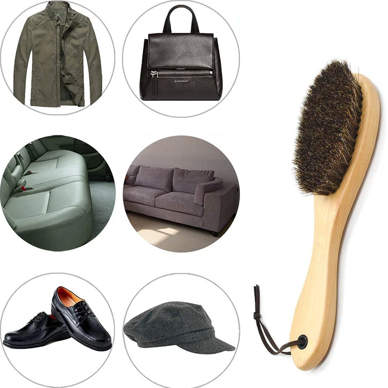 Деревянная щетка для обуви с щетиной из конского грива длинная ручка полировки и