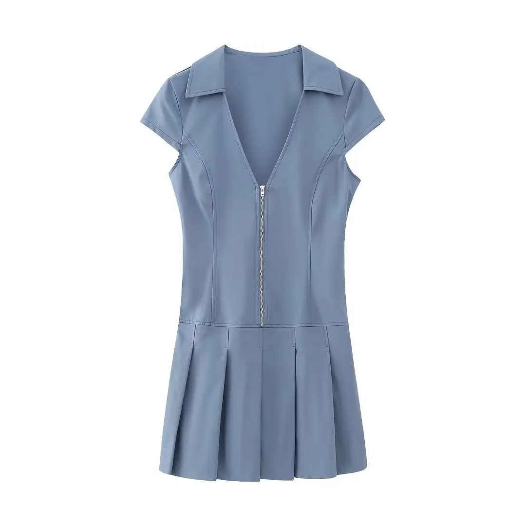 

Женское винтажное платье-рубашка, широкое плиссированное платье с коротким рукавом, 2023