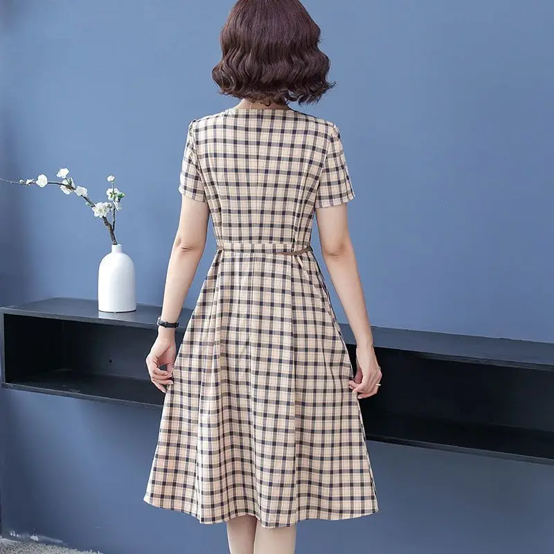 Модные платья на завязках женская одежда клетчатое Повседневное платье миди в