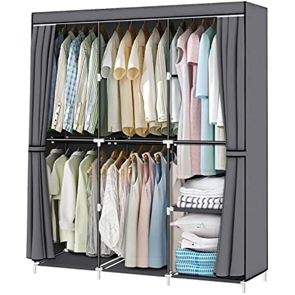 YOUUD  50 Inch Wardrobe Closet for Hanging Clothes with Non-Woven Fabric Cover and Hanging Rods, Quick and Easy Assembly