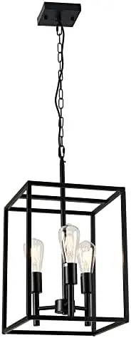 

Black Classic Foyer Chandelier 6 Light Farmhouse Pendant Lighting Chandelier Light Fixtures Ceiling Hanging with Square Cage Sha